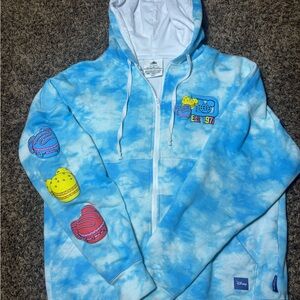 Walt Disney World Blue Tie-Dye Zip-Up Hoodie Mickey Disney Eats Macaroon Puff